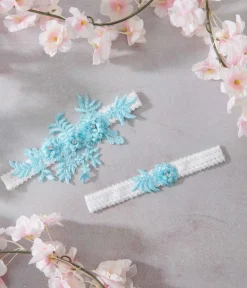 Unique Vintage Special Occasion|Wedding Accessories>Aqua Blue Rhinestone Floral Garter Set