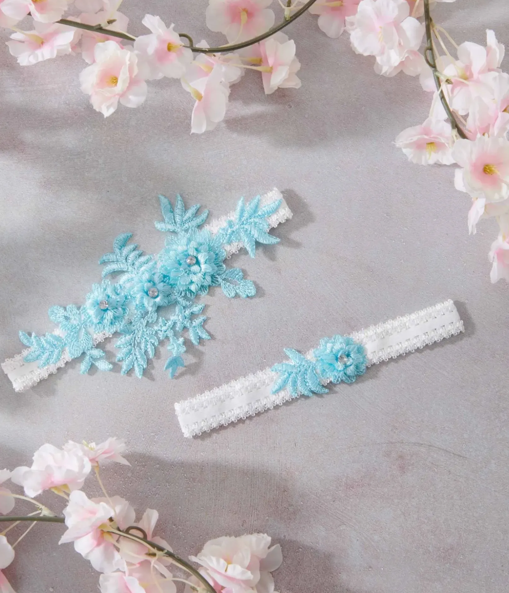 Unique Vintage Special Occasion|Wedding Accessories>Aqua Blue Rhinestone Floral Garter Set