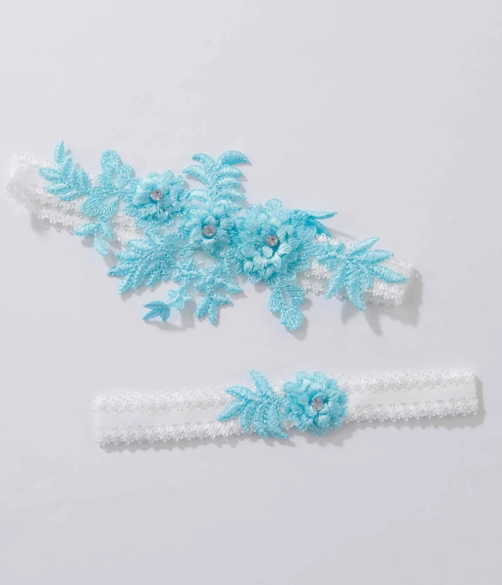 Unique Vintage Special Occasion|Wedding Accessories>Aqua Blue Rhinestone Floral Garter Set