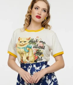 Unique Vintage Graphic Tees|Graphic Tees>Ask Me About My Cat Unisex Ringer Tee