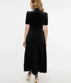 Unique Vintage Maxi|Pocket Dresses>Audrey K Black Velvet Taboo Maxi Dress