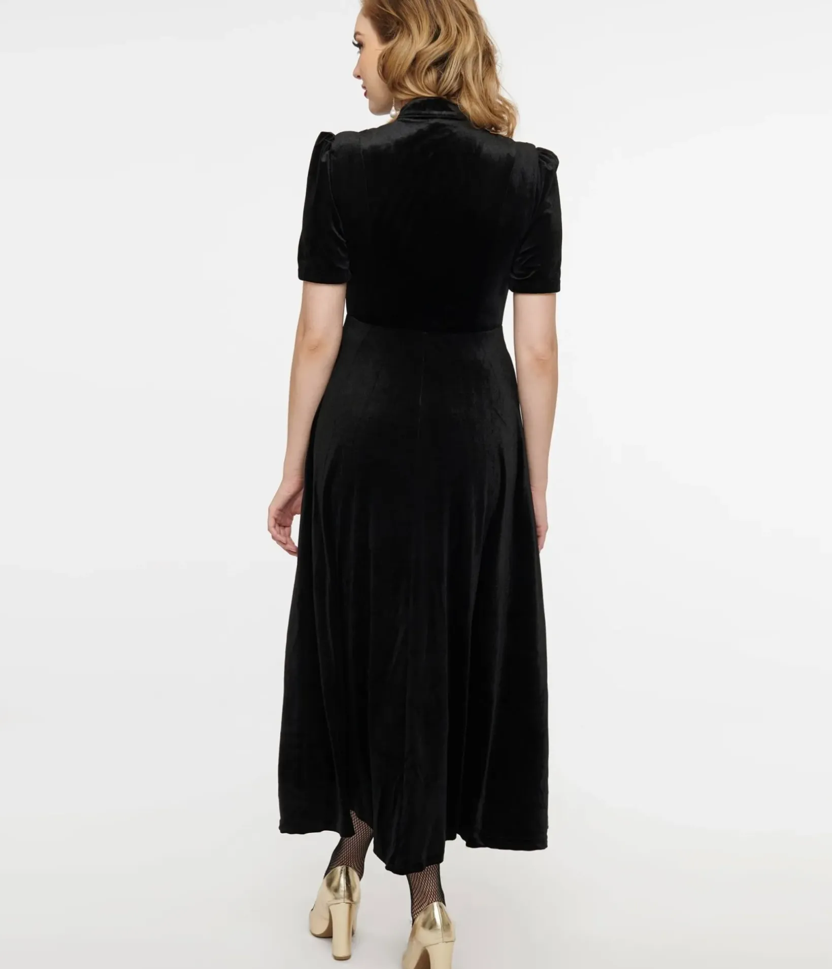Unique Vintage Maxi|Pocket Dresses>Audrey K Black Velvet Taboo Maxi Dress