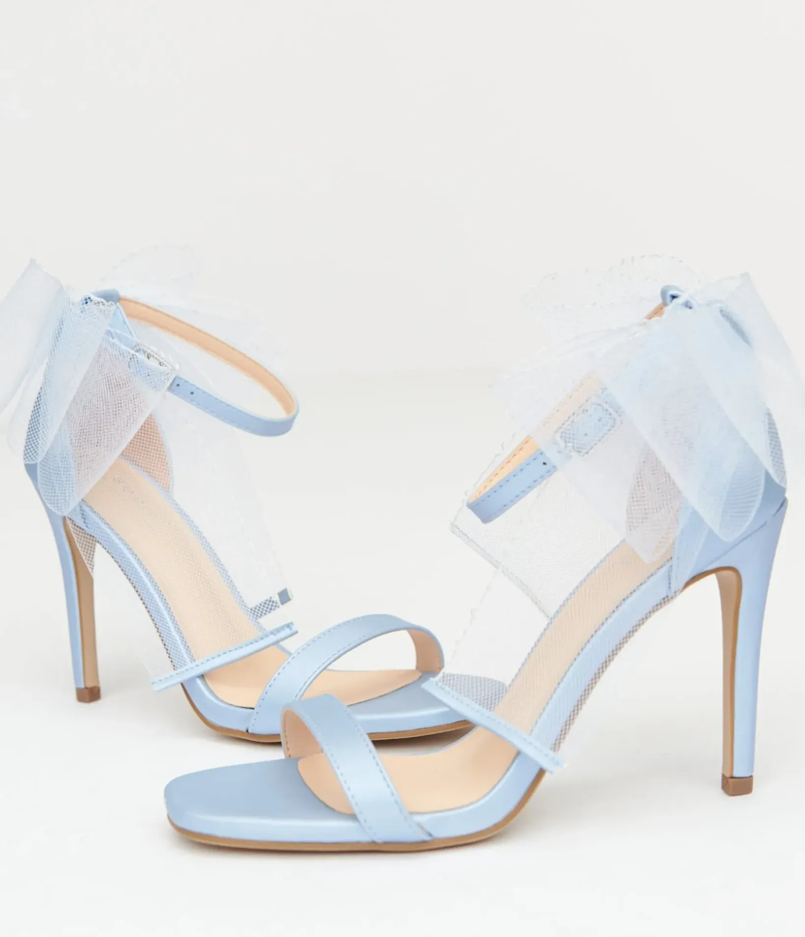 Unique Vintage Special Occasion|Heels>Baby Blue Tulle Bow Stiletto Heels