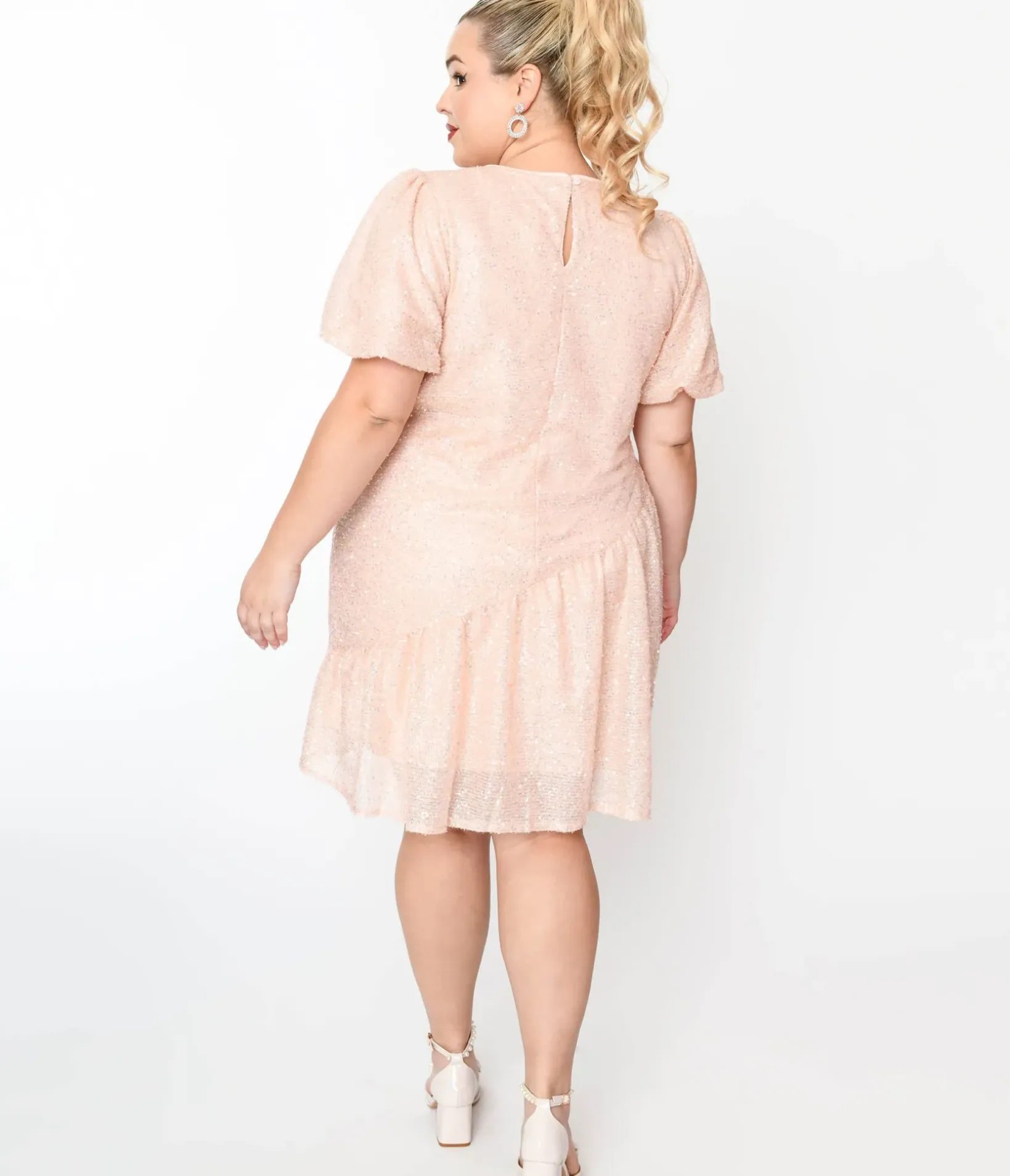 Unique Vintage Pocket Dresses|Everyday Dresses>Baby Pink Sequin Asymmetrical Shift Dress