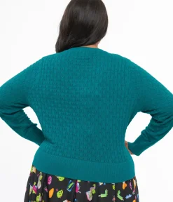 Unique Vintage Sweaters & Cardigans|Work Wear>Banned Plus Size 1950s Green Katie Cardigan
