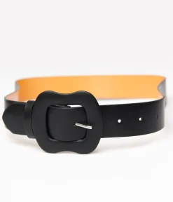 Unique Vintage Belts>Banned 1950s Black Leatherette Rosalie Belt