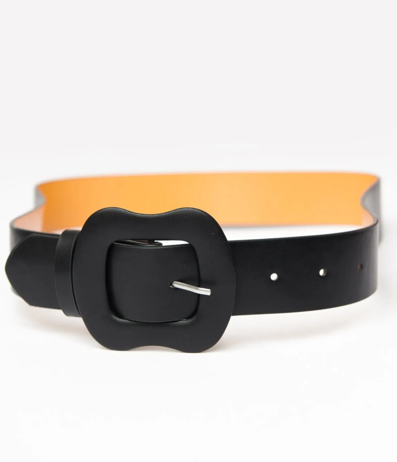 Unique Vintage Belts>Banned 1950s Black Leatherette Rosalie Belt