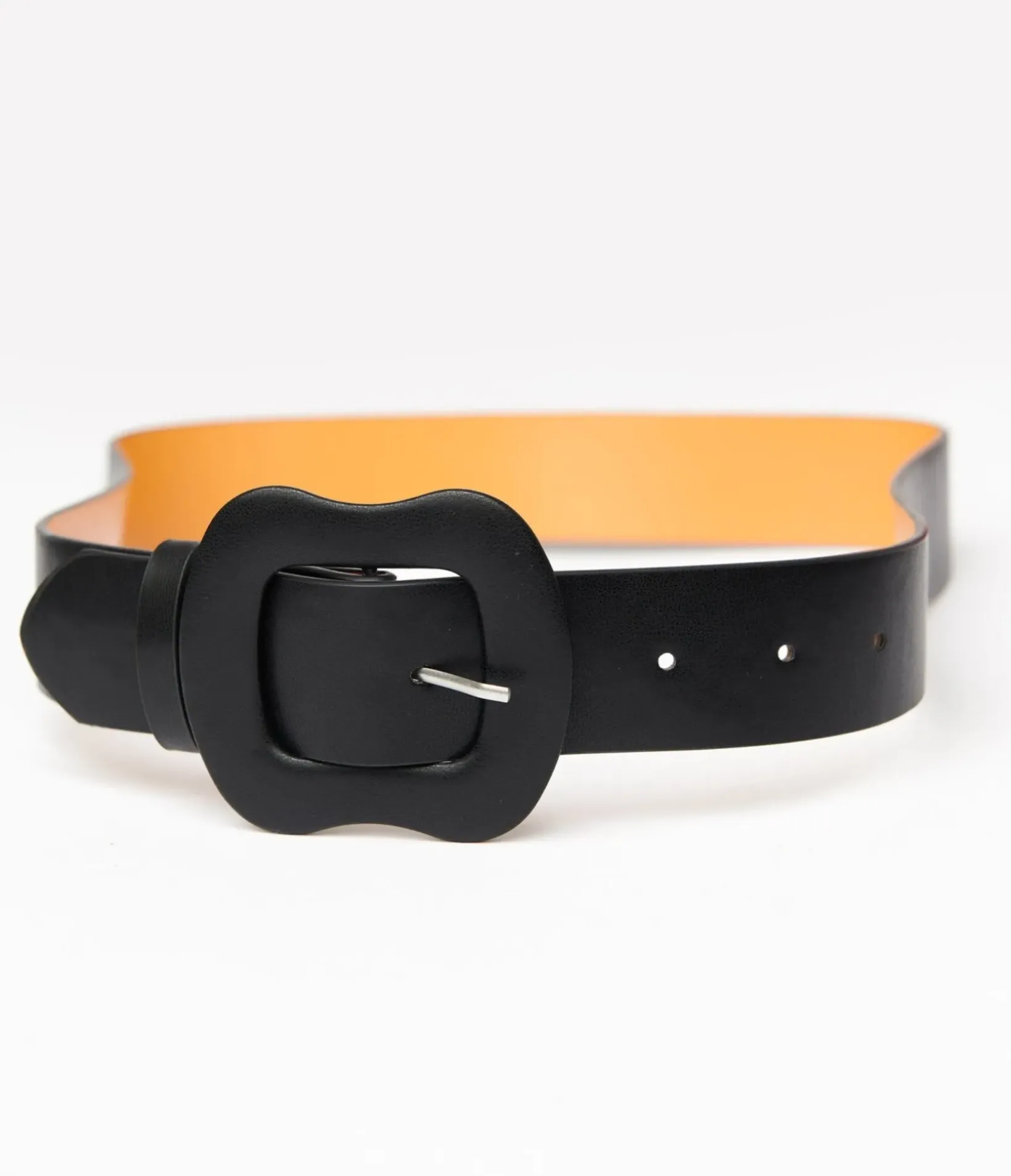 Unique Vintage Belts>Banned 1950s Black Leatherette Rosalie Belt