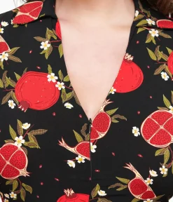 Unique Vintage Midi|Pocket Dresses>Banned 1940s Black & Red Pomegranate Midi Dress