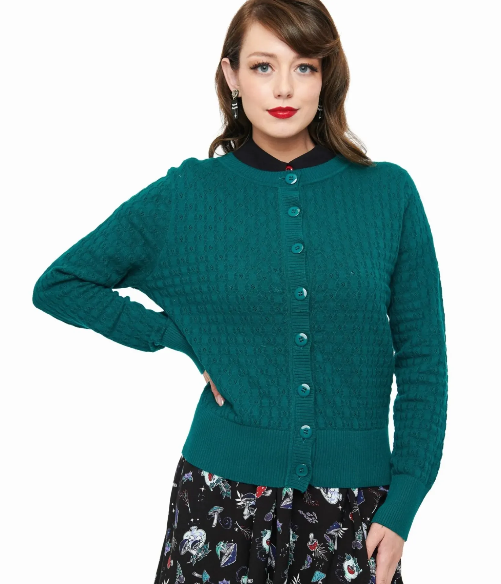 Unique Vintage Sweaters & Cardigans|Work Wear>Banned 1950s Green Katie Cardigan