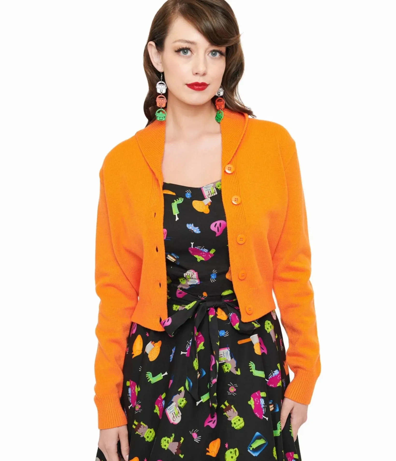 Unique Vintage Sweaters & Cardigans|Work Wear>Banned 1950s Pumpkin Orange Cropped Cardigan