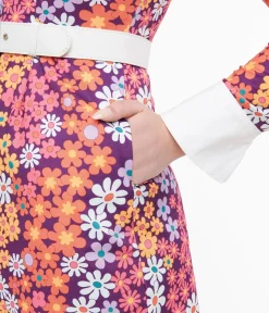 Unique Vintage Fit & Flare|Pocket Dresses>Barbie x Smak Parlour 1970s Purple Floral Short N Sweet Flare Dress