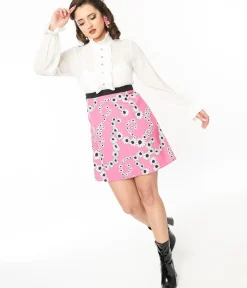 Unique Vintage Pocket Dresses|Everyday Dresses>Barbie x Smak Parlour 1960s White & Pink Floral Pretty Power Shift Dress