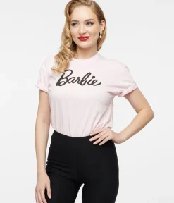 Unique Vintage Graphic Tees|Graphic Tees>Barbie x Baby Pink Barbie Logo Unisex Graphic Tee