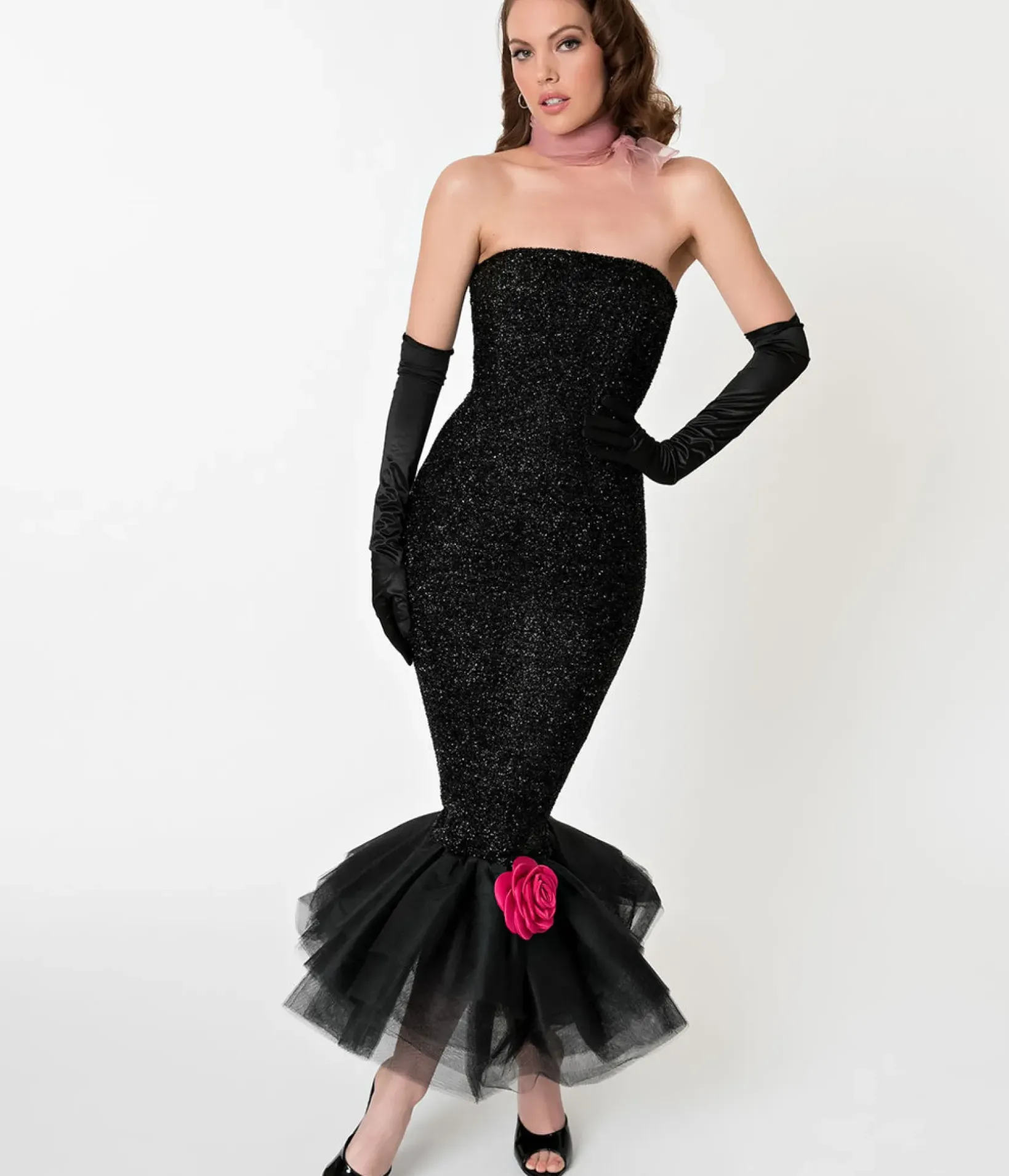 Unique Vintage Pencil|Everyday Dresses>Barbie™ x Black Solo In The Spotlight Strapless Wiggle Dress