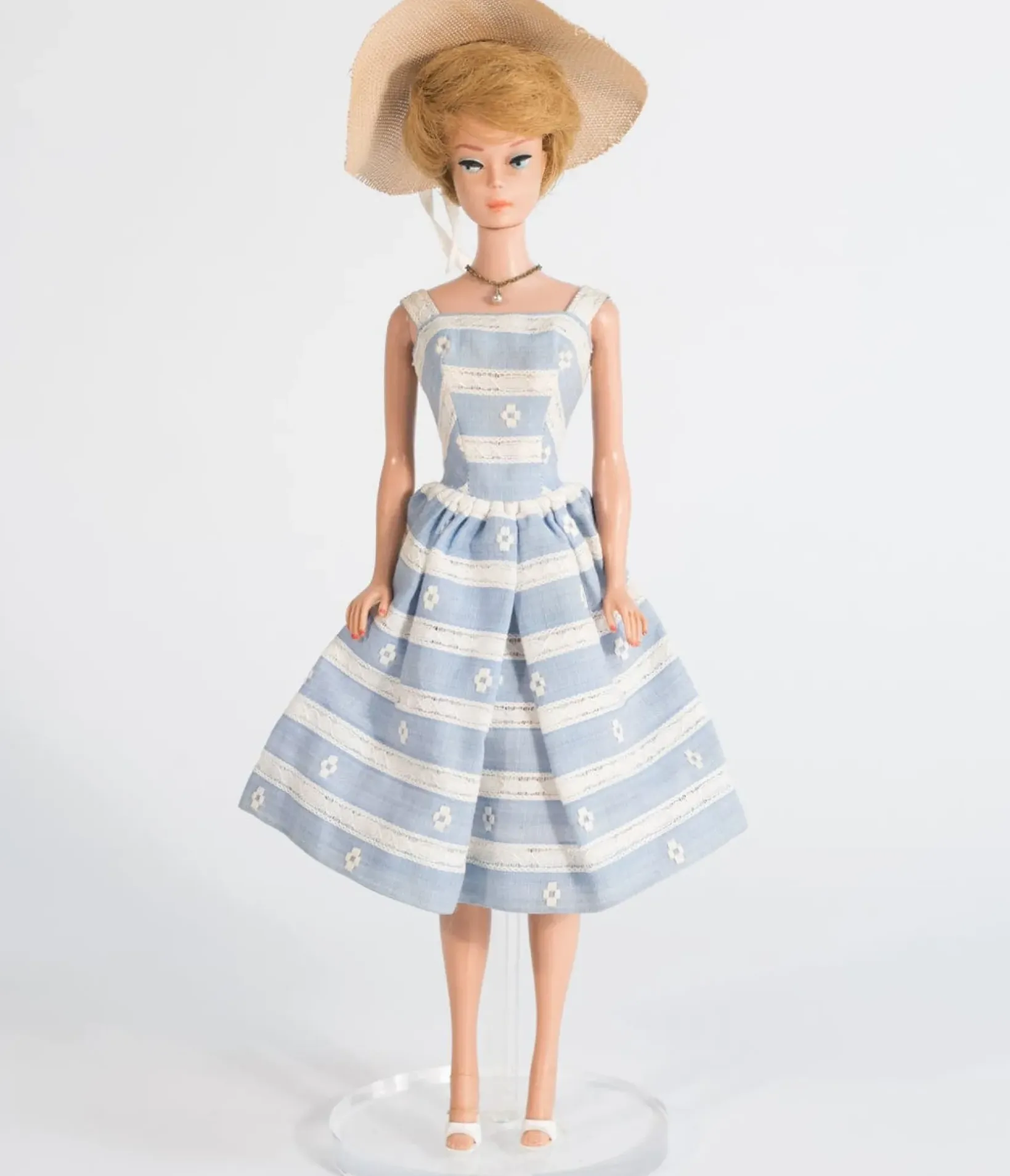 Unique Vintage Swing|Pocket Dresses>Barbie™ x Blue & White Suburban Shopper Sundress