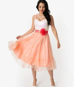 Unique Vintage Swing|Everyday Dresses>Barbie™ x Peaches N Cream Chiffon Dress