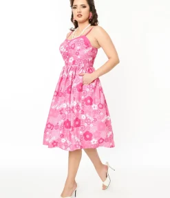 Unique Vintage Swing|Everyday Dresses>Barbie x Pink Barbie Print Swing Dress