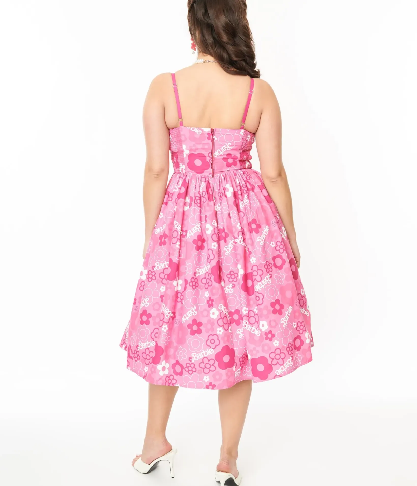 Unique Vintage Swing|Everyday Dresses>Barbie x Pink Barbie Print Swing Dress