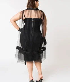 Unique Vintage Pencil|Everyday Dresses>Barbie x Plus Size Black Magic Sheath Dress & Cape Set