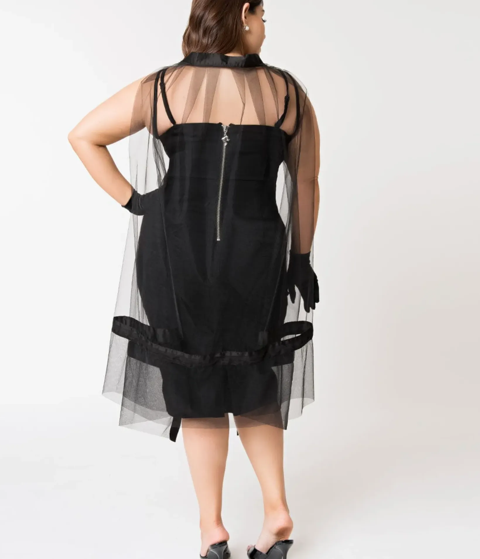 Unique Vintage Pencil|Everyday Dresses>Barbie x Plus Size Black Magic Sheath Dress & Cape Set
