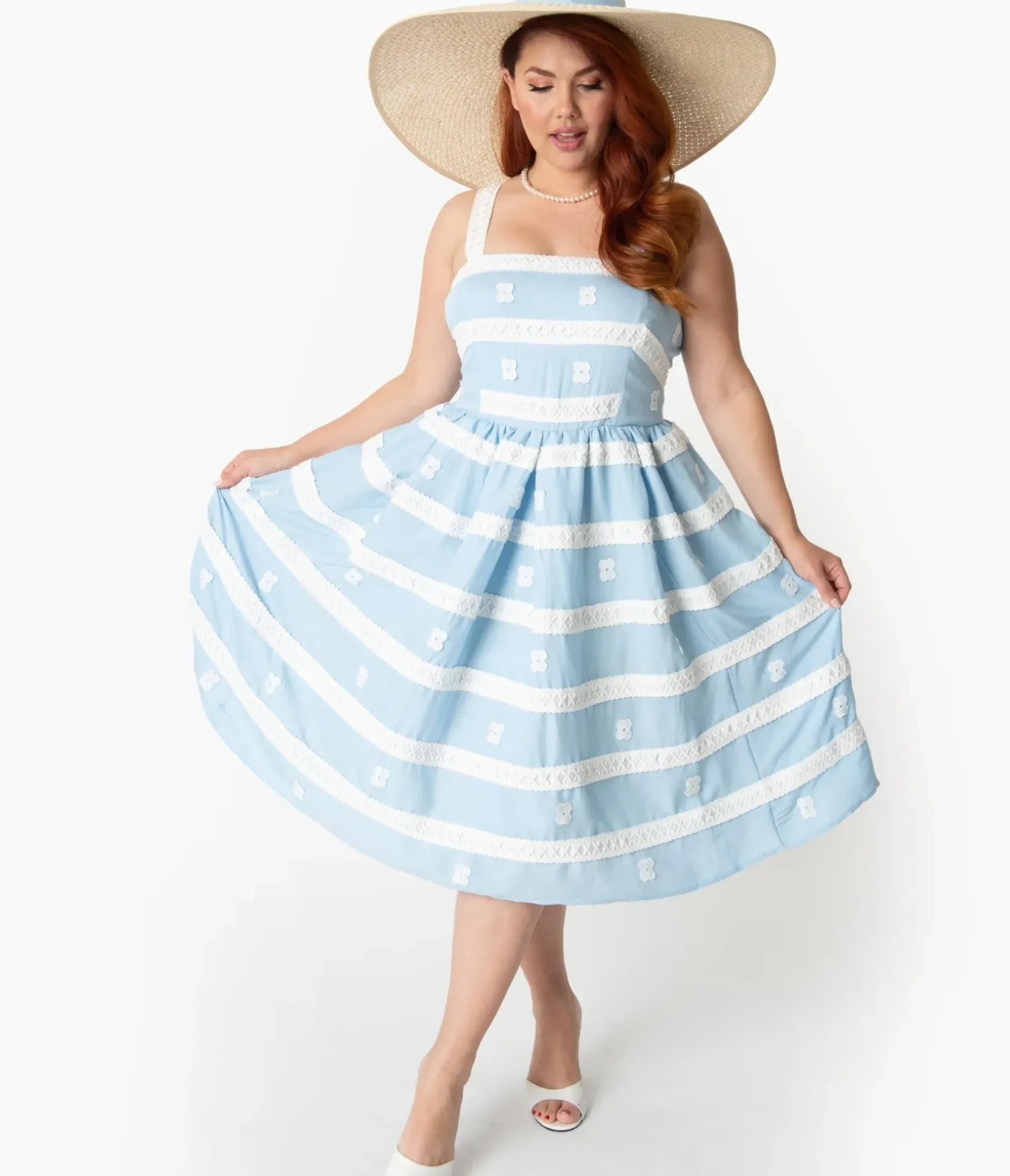 Unique Vintage Swing|Swing>Barbie x Plus Size Blue & White Suburban Shopper Sundress