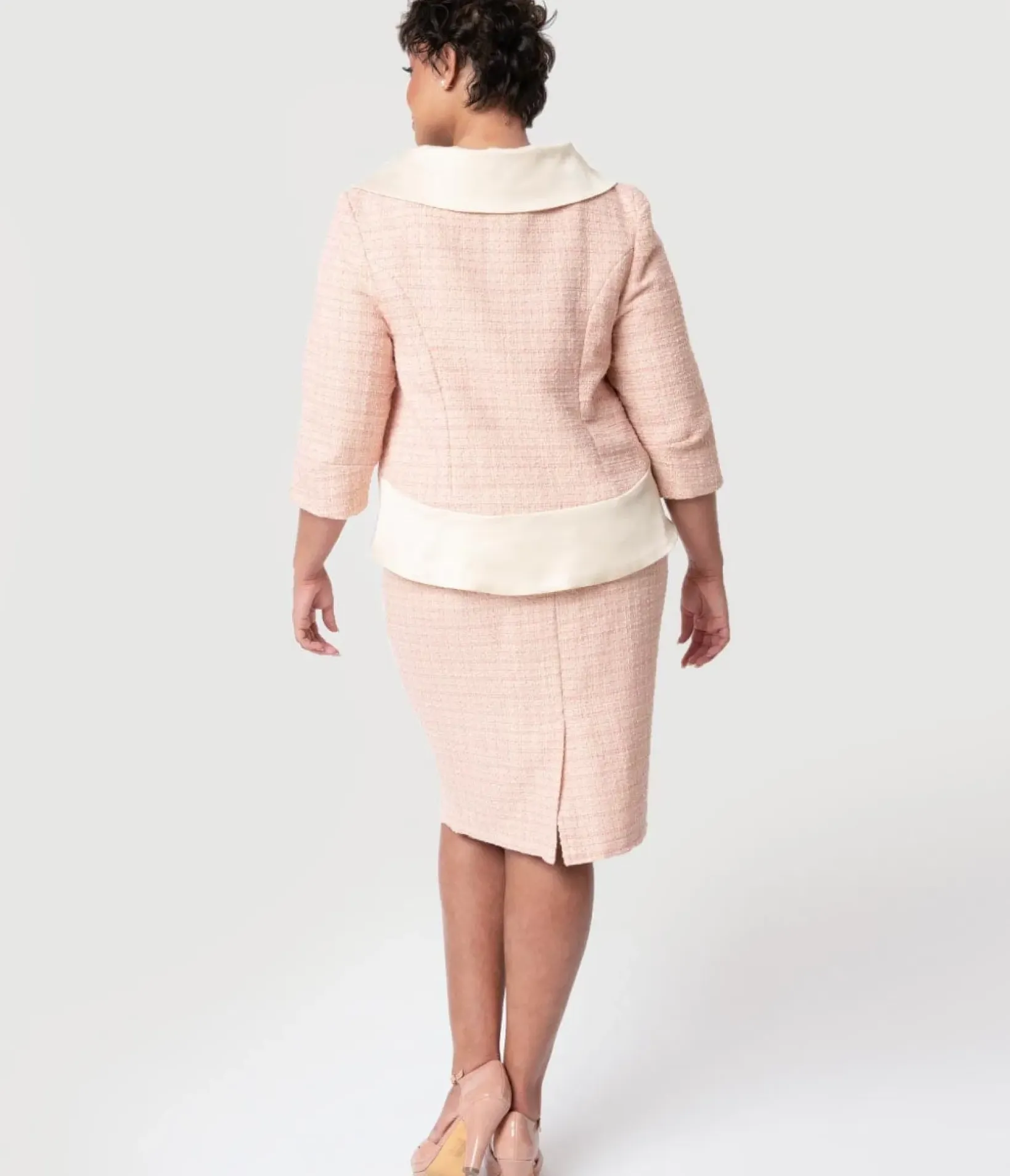 Unique Vintage All Things Pink>Barbie x Plus Size Pink Fashion Luncheon Sheath Dress & Jacket