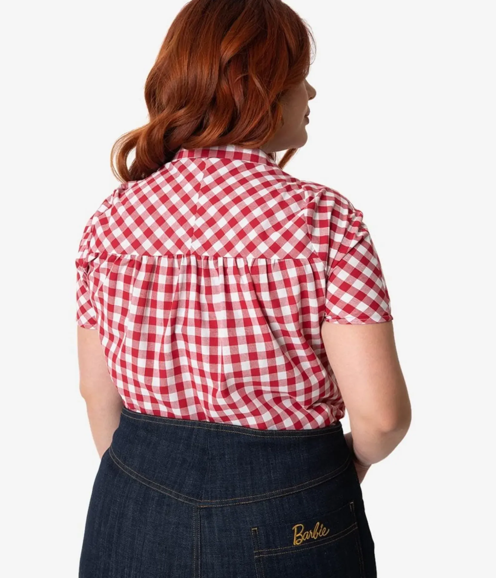Unique Vintage All Things Red>Barbie x Plus Size Red & White Gingham Woven Picnic Blouse