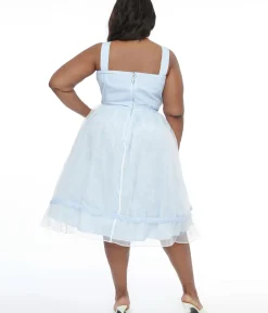 Unique Vintage Swing|Swing>Barbie x Plus Size 1960s Blue & White Stripe Movie Date Swing Dress