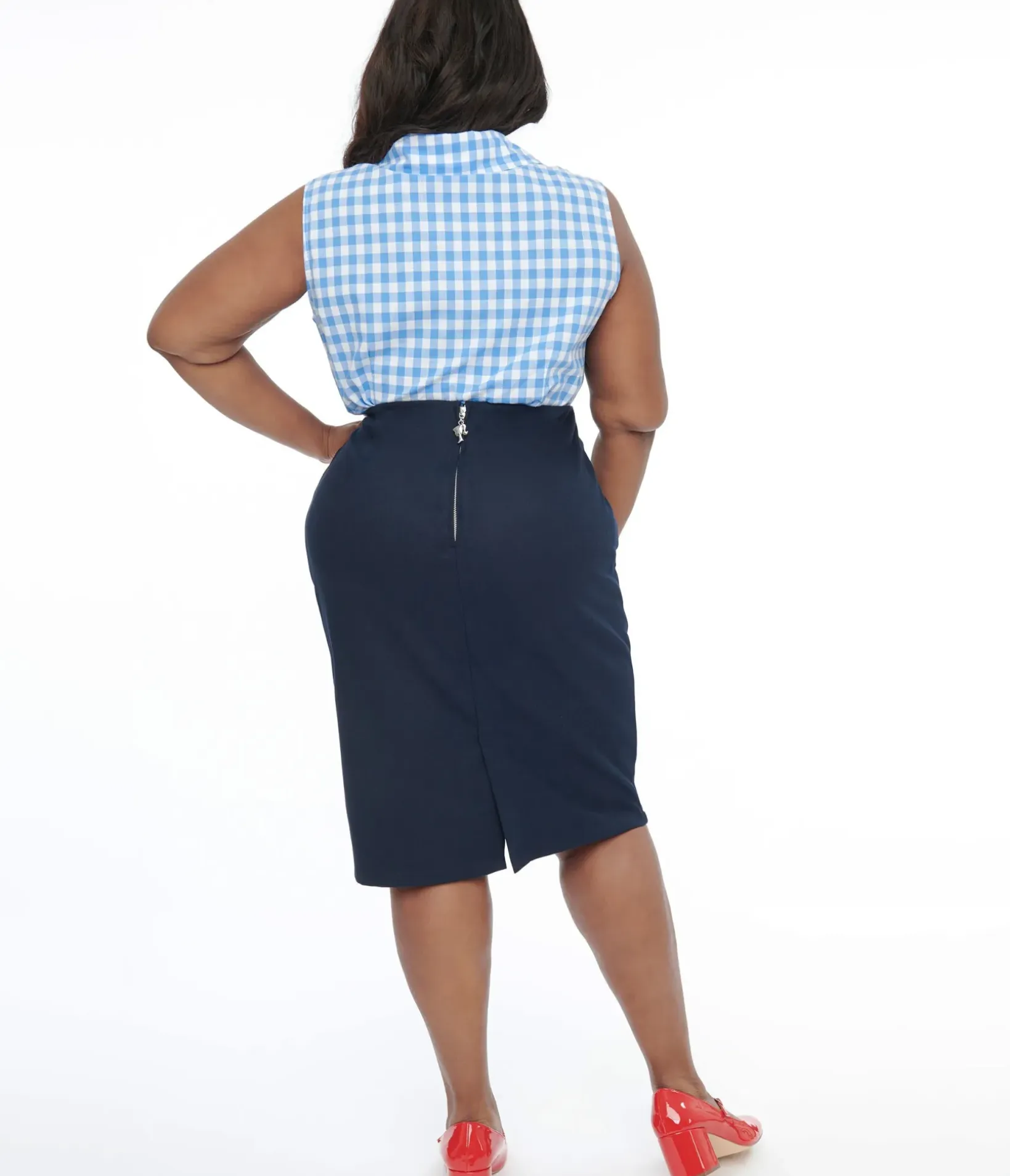 Unique Vintage Skirts|Skirts>Barbie x Plus Size 1950s Navy Commuter Set Wiggle Skirt