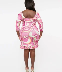 Unique Vintage Pencil|Pencil>Barbie x Plus Size 1990s Pink Abstract Totally Hair Mini Dress