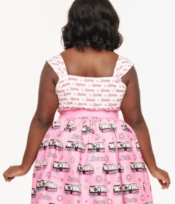 Unique Vintage All Things Pink>Barbie x Plus Size White & Pink Barbie Print Tank Top