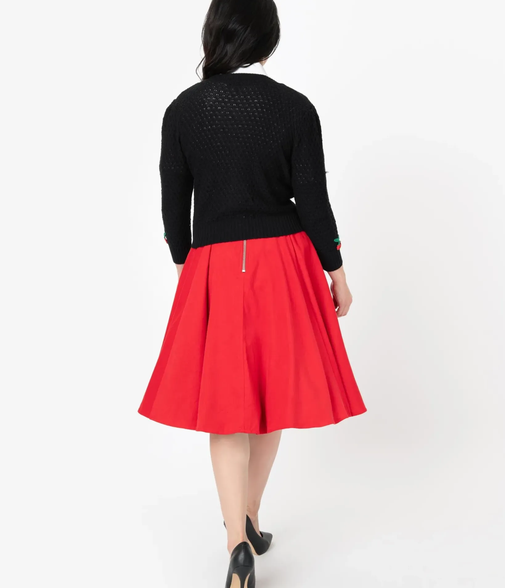 Unique Vintage All Things Red>Barbie x Red Corduroy Cheerleader Swing Skirt