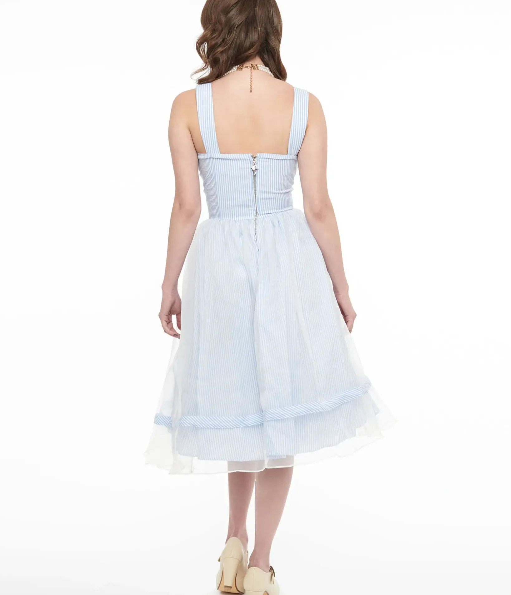 Unique Vintage Swing|Everyday Dresses>Barbie x 1960s Blue & White Stripe Movie Date Swing Dress
