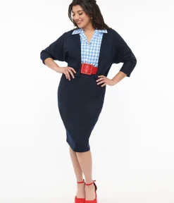 Unique Vintage Skirts|Pencil Skirts & Dresses>Barbie x 1950s Navy Commuter Set Wiggle Skirt