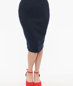 Unique Vintage Skirts|Pencil Skirts & Dresses>Barbie x 1950s Navy Commuter Set Wiggle Skirt