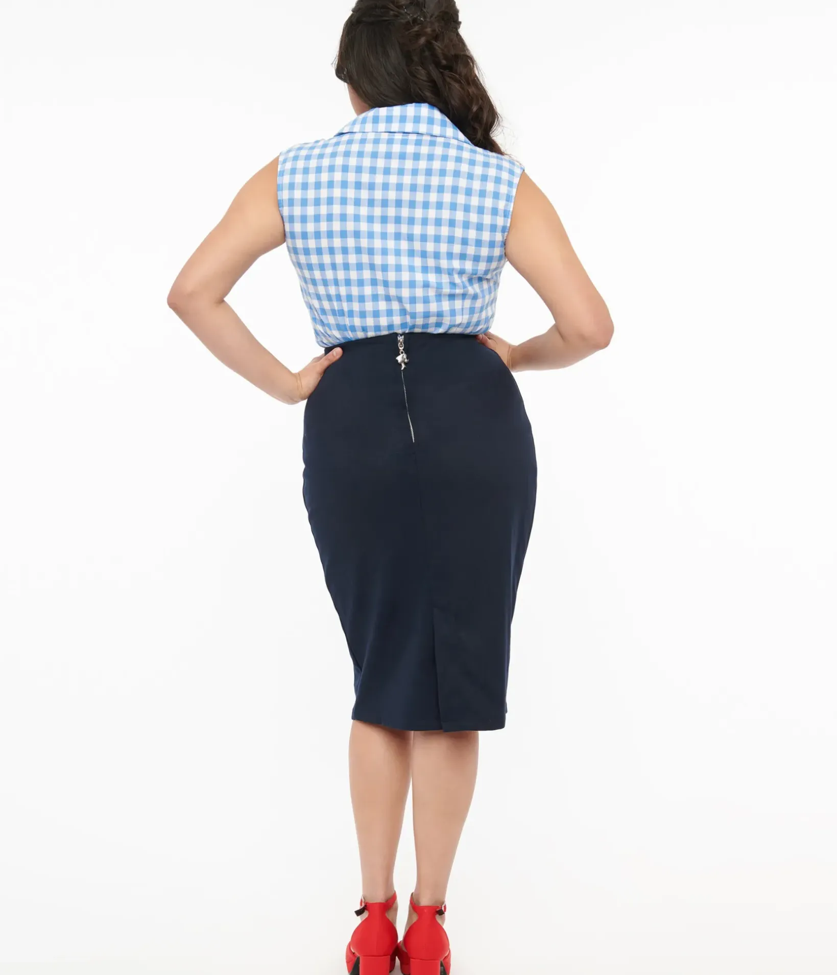 Unique Vintage Skirts|Pencil Skirts & Dresses>Barbie x 1950s Navy Commuter Set Wiggle Skirt