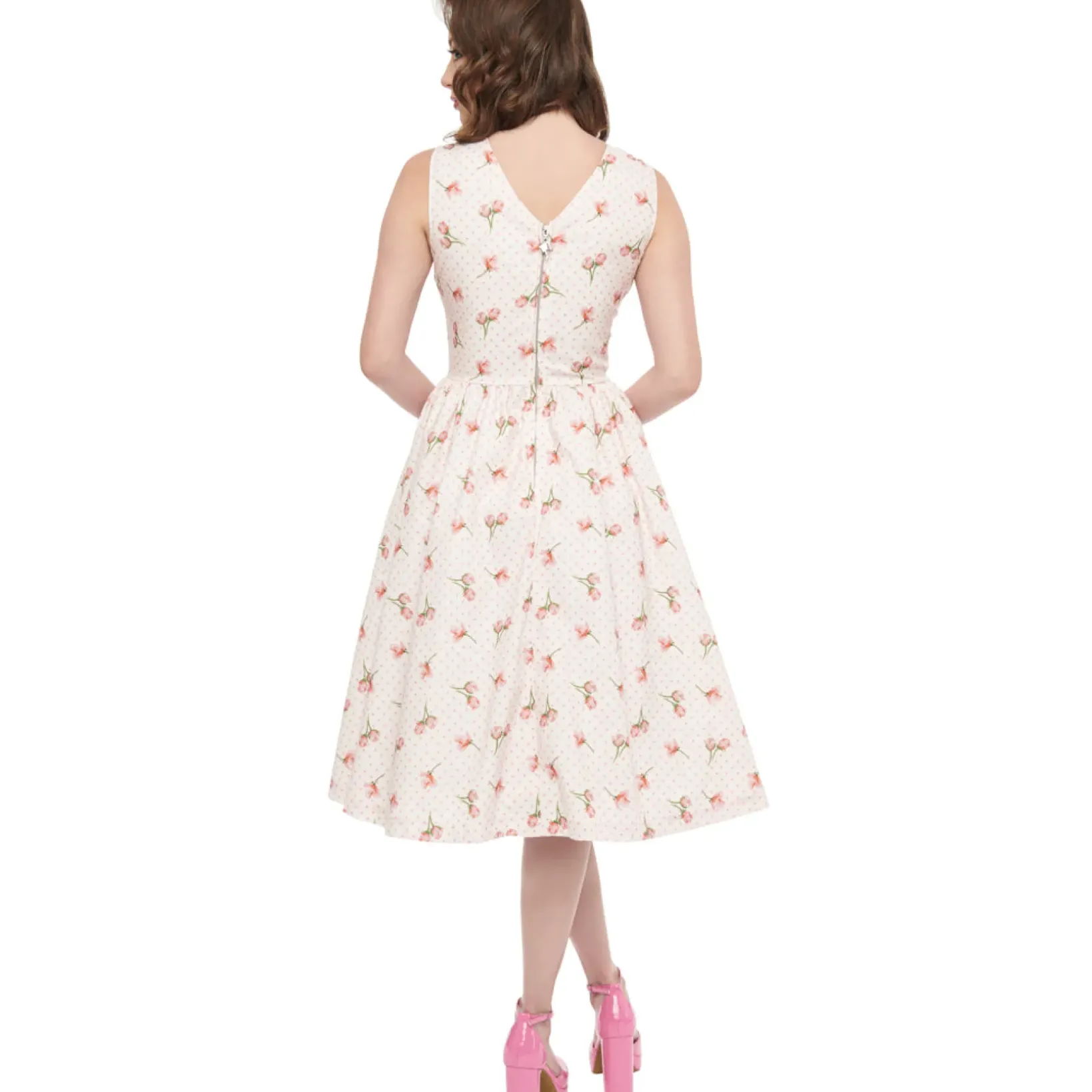 Unique Vintage Swing|Everyday Dresses>Barbie x 1960s Pink Rosebud Garden Party Swing Dress