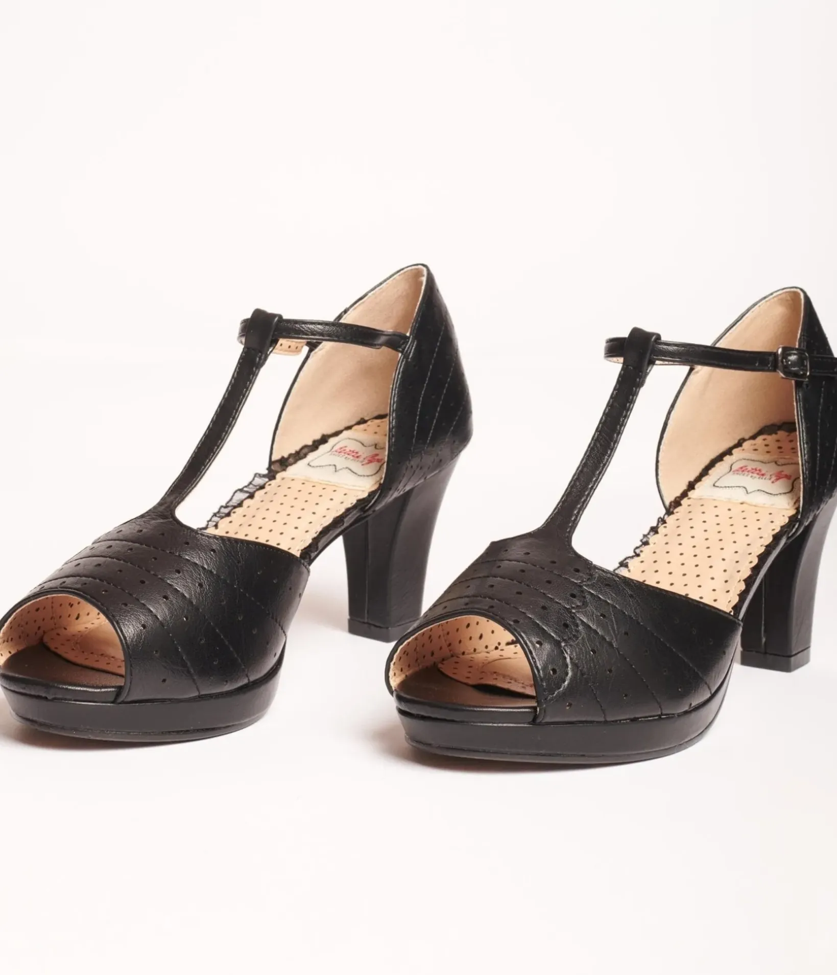 Unique Vintage Special Occasion|Heels>Bettie Page Black Leatherette Frannie Peep Toe Heels
