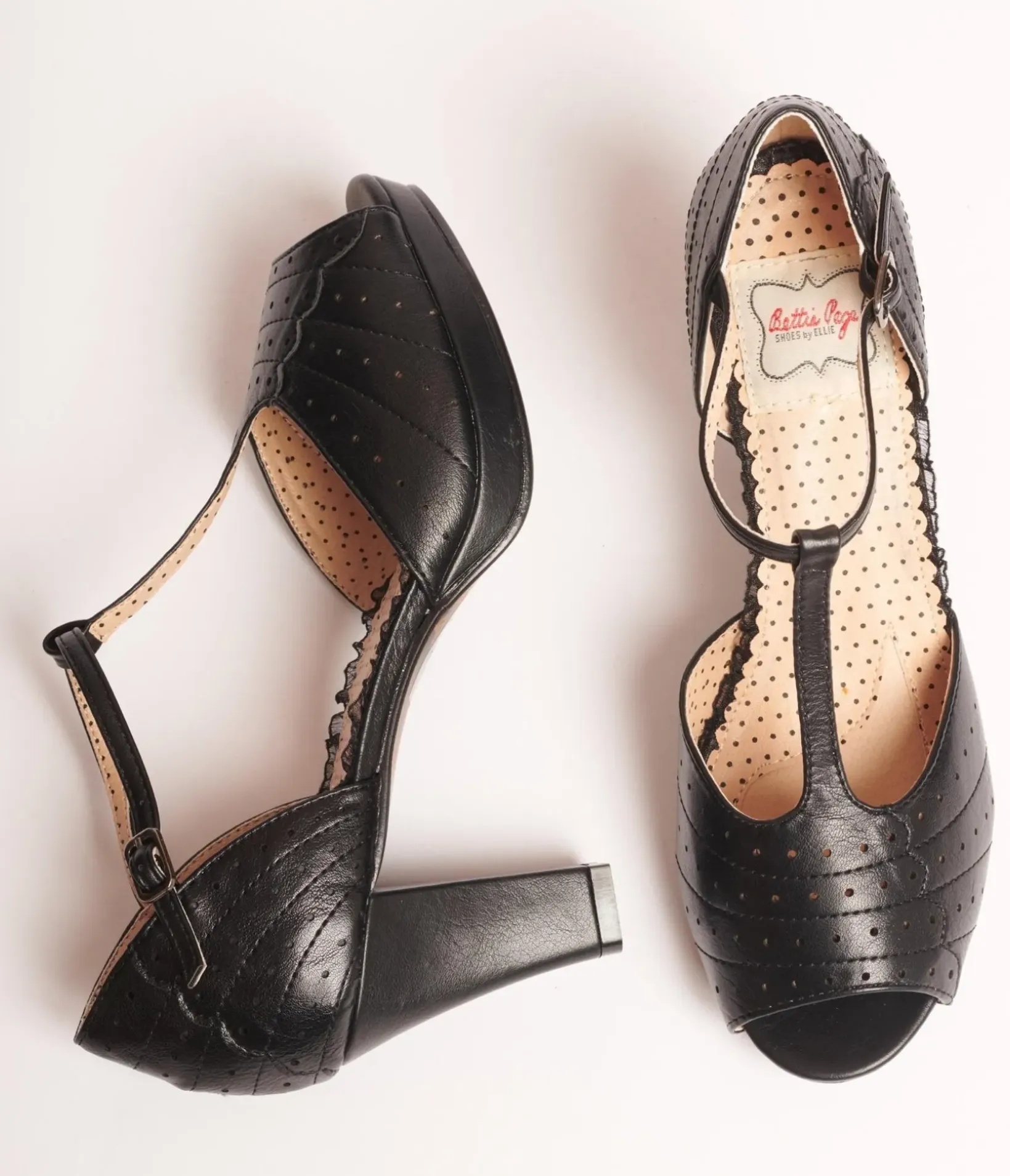 Unique Vintage Special Occasion|Heels>Bettie Page Black Leatherette Frannie Peep Toe Heels