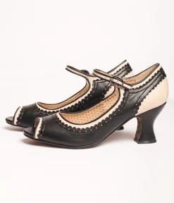 Unique Vintage Heels>Bettie Page Black & Nude Peep Toe Lydia Heels