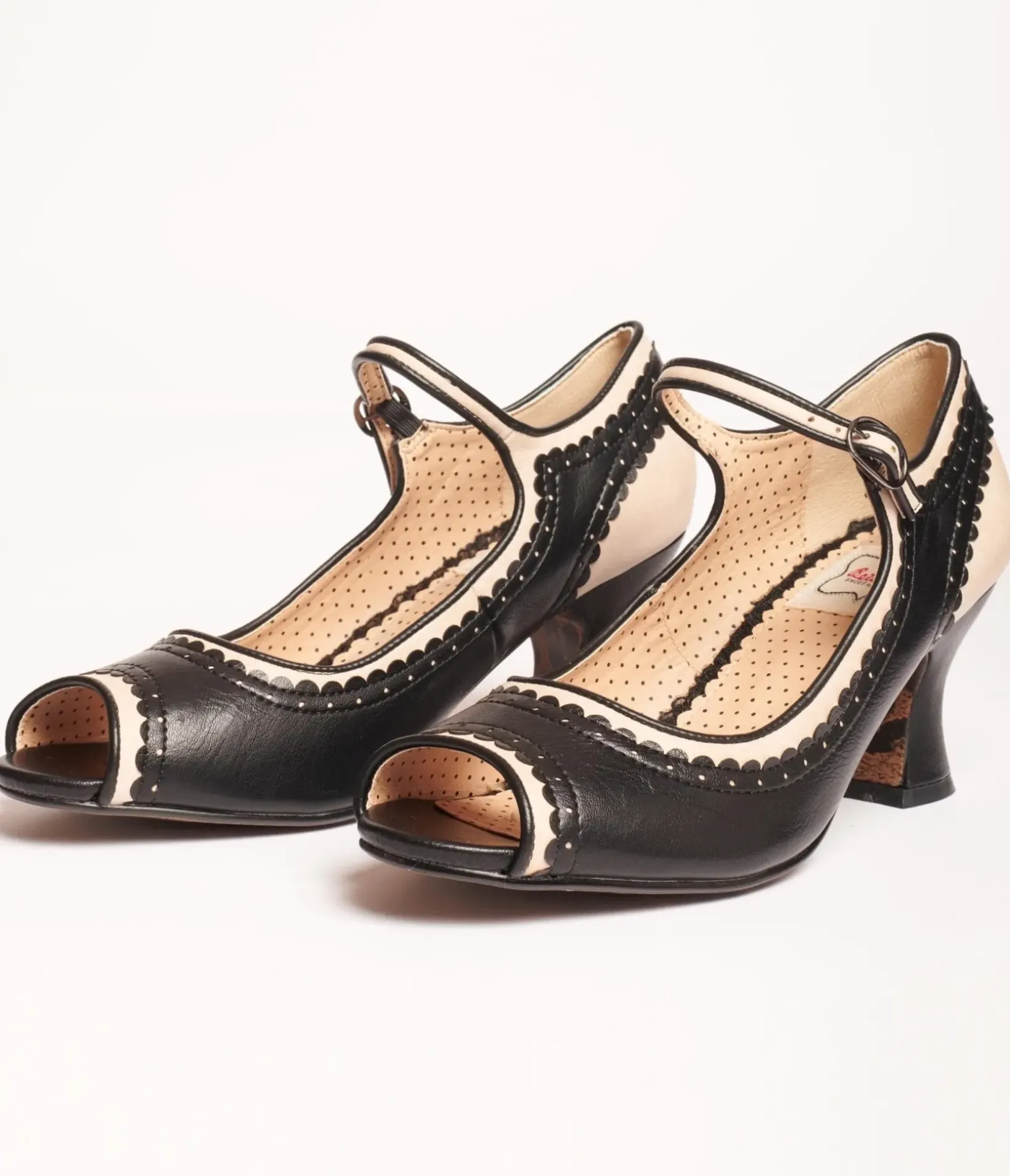 Unique Vintage Heels>Bettie Page Black & Nude Peep Toe Lydia Heels