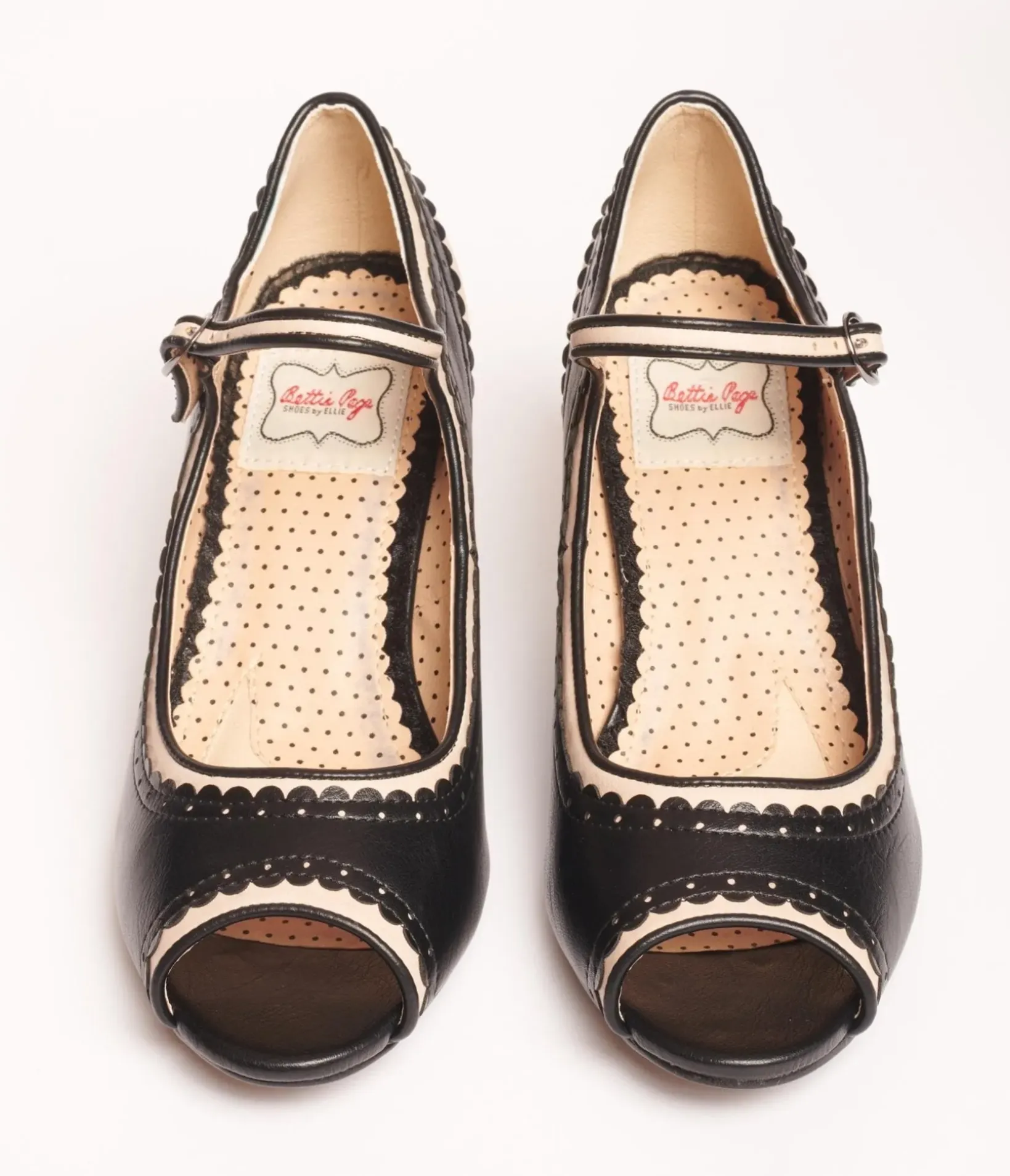 Unique Vintage Heels>Bettie Page Black & Nude Peep Toe Lydia Heels