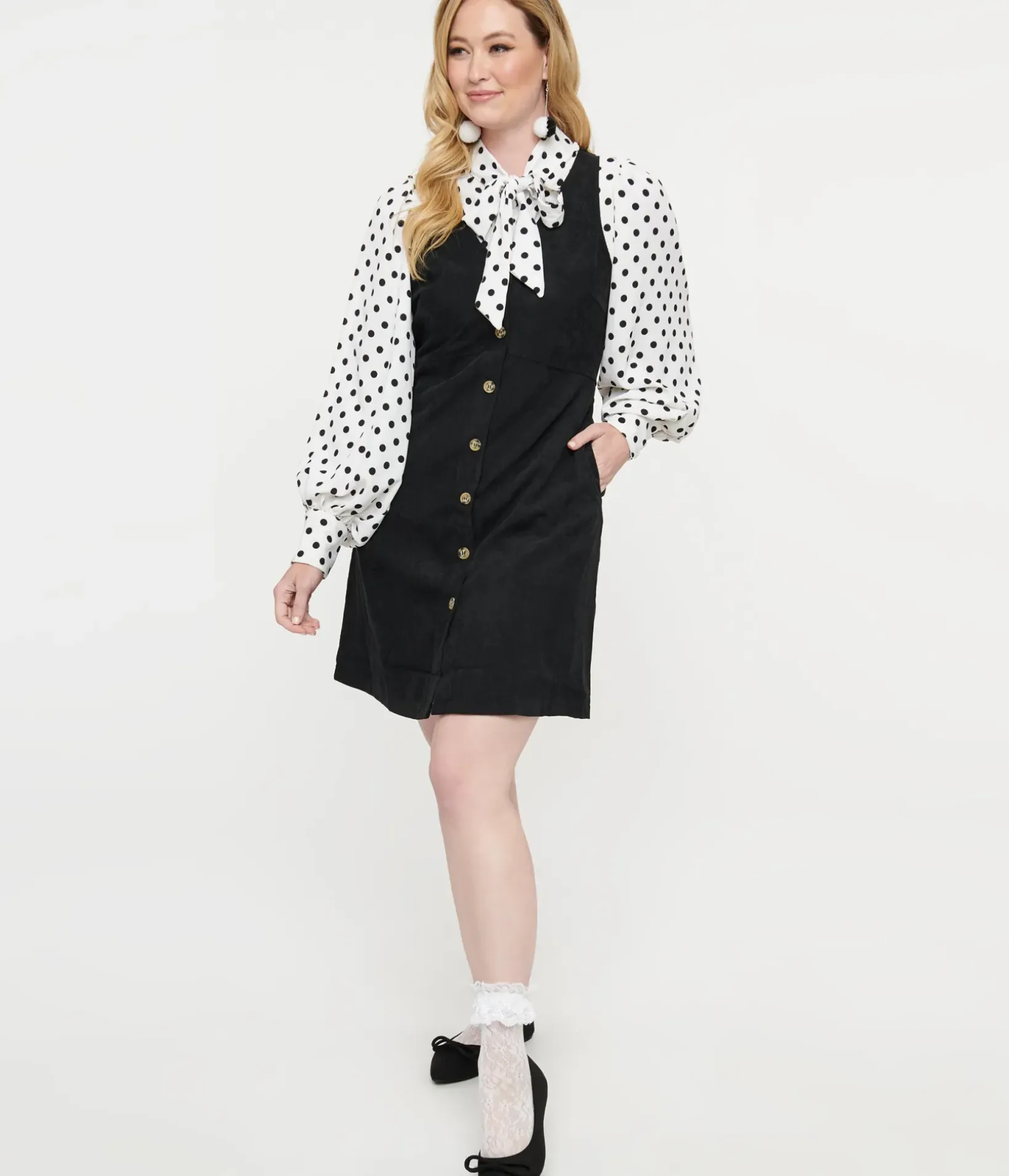 Unique Vintage Fit & Flare|Pocket Dresses>Black Button Up Fit & Flare Dress