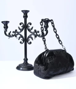 Unique Vintage Halloween>Black Chandelier Embossed Velvet Handbag