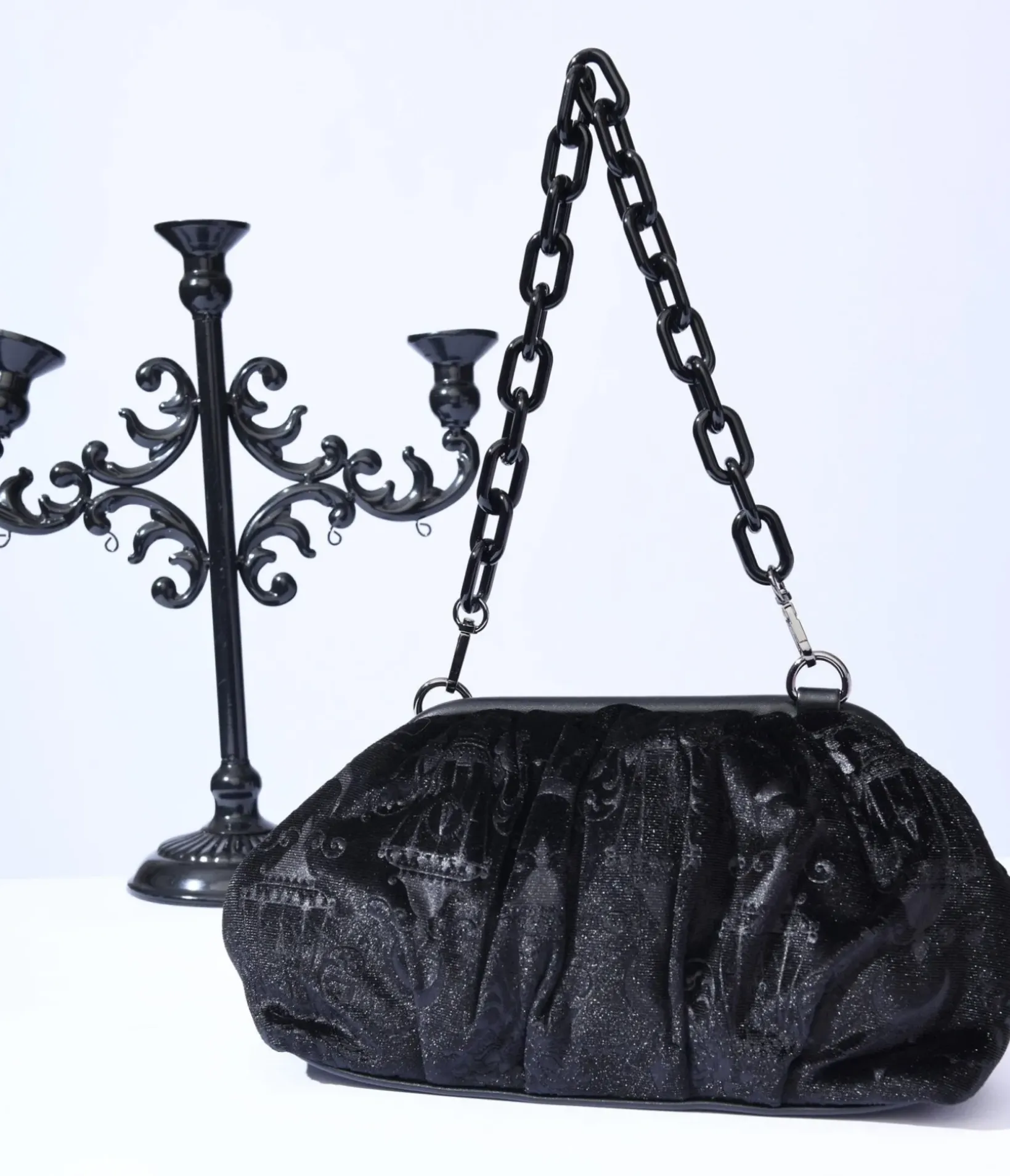 Unique Vintage Halloween>Black Chandelier Embossed Velvet Handbag