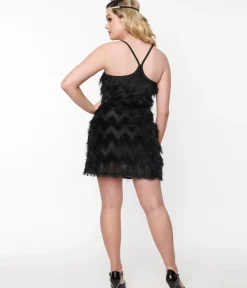 Unique Vintage Everyday Dresses|Special Occasion>Black Chevron Fringe Mini Shift Dress