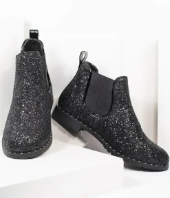 Unique Vintage Boots>Black Chunky Glitter Chelsea Boot