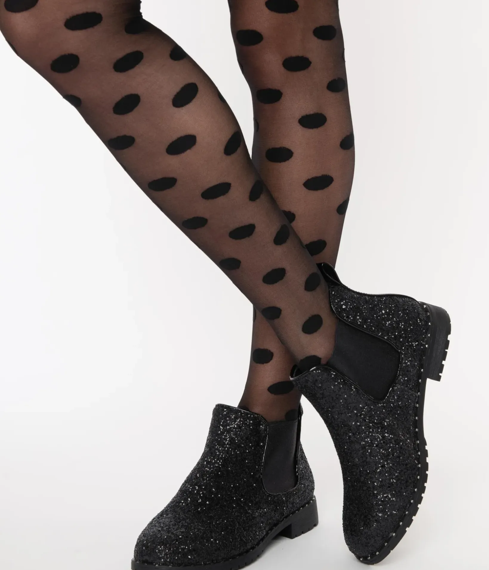 Unique Vintage Boots>Black Chunky Glitter Chelsea Boot