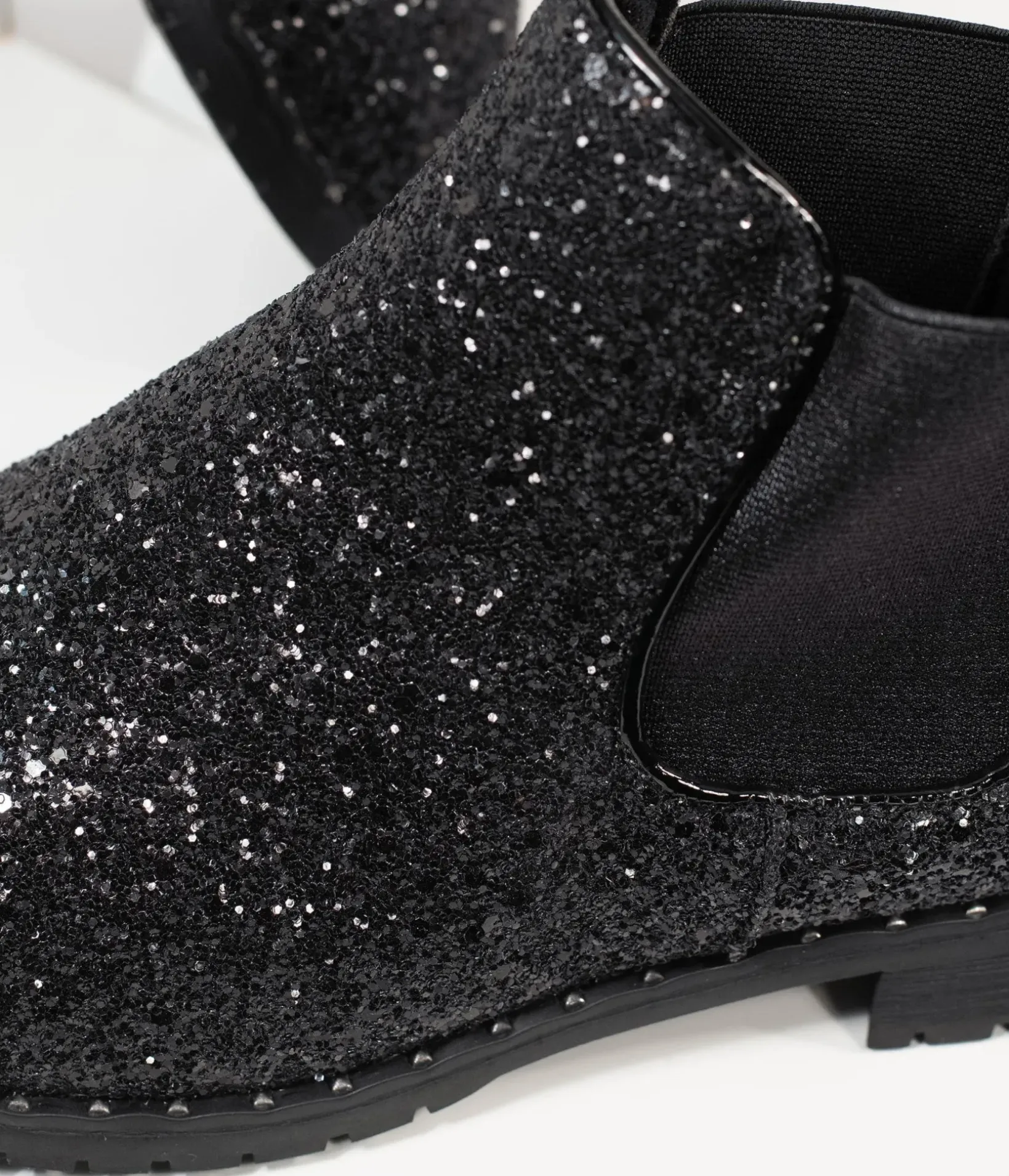 Unique Vintage Boots>Black Chunky Glitter Chelsea Boot